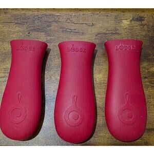 Three Lodge Brand Cast Iron Red Silicon Protective Pan Handle Covers Sleeves